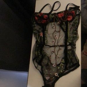 NEW sheer Black and floral body suit